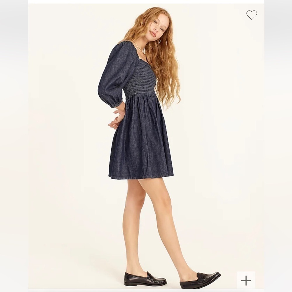J. Crew Navy Smocked Puff-Sleeve Mini Dress